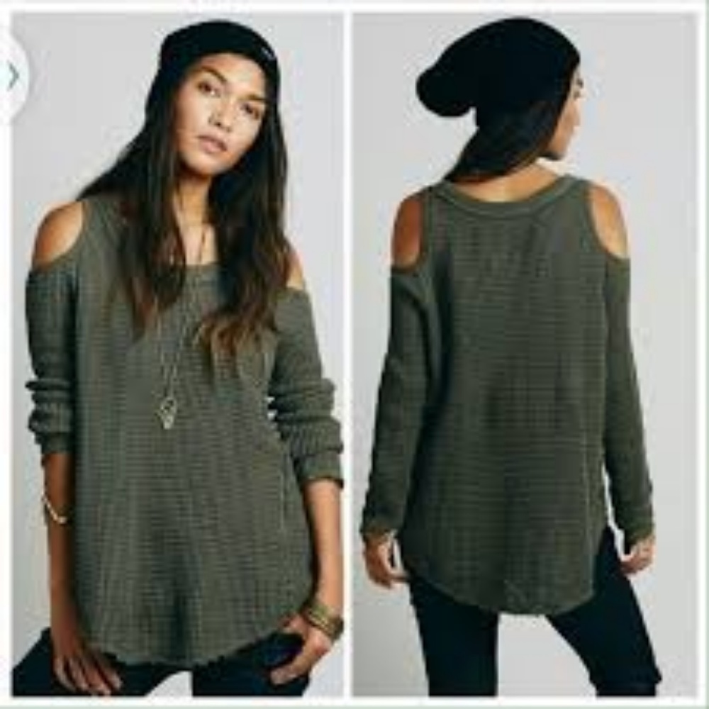 Green cold shoulder sweater